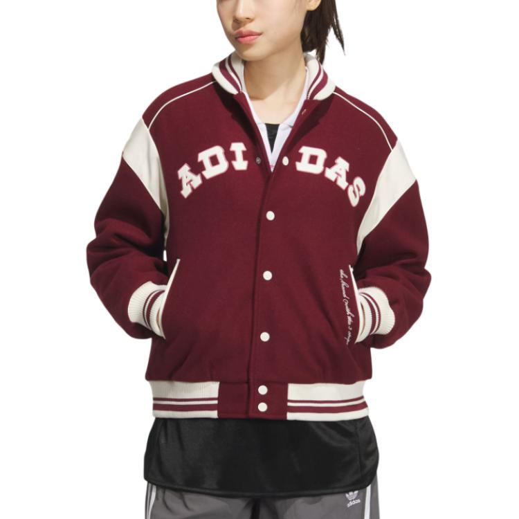 adidas Originals Women's Burgundy Varsity Style Padded Baseball Jacket JD6380