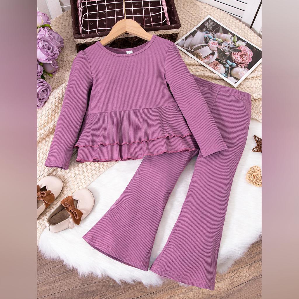 Kids Cartoon Casual Fashion Outfit Set Long Sleeve Top & Pants