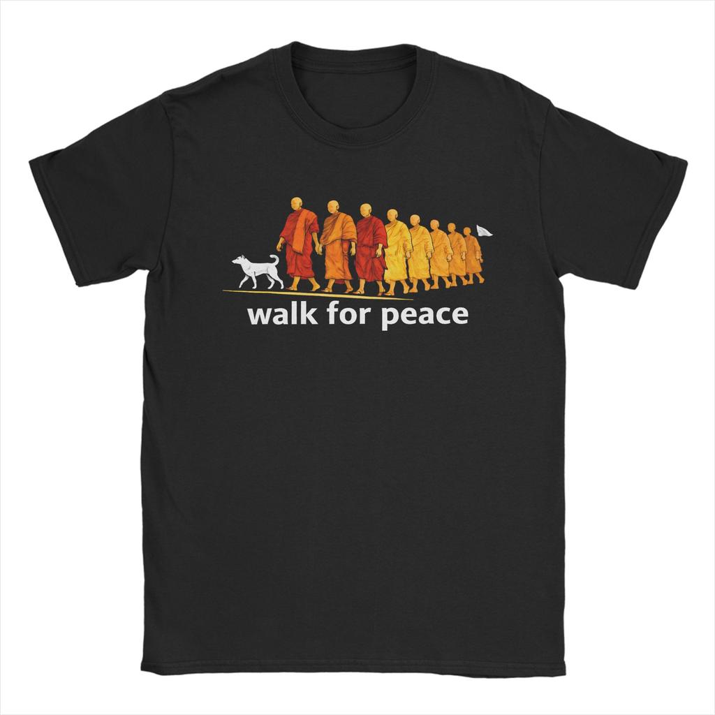 Mens Buddhist Monks Walk For Peace Aloka Dog T Shirt Cotton Clothing Novelty Short Sleeve Crew Neck Tees Gift Idea TShirt
