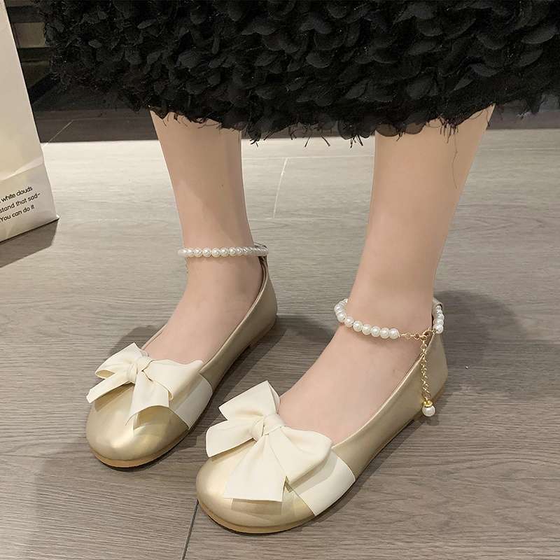 Fairy Wind Flat-soled Small Single Shoes Female 2025 Spring and Summer Mary Jane Shallow Mouth Round Head Beanie Shoes Laden Shoes with Skirt
