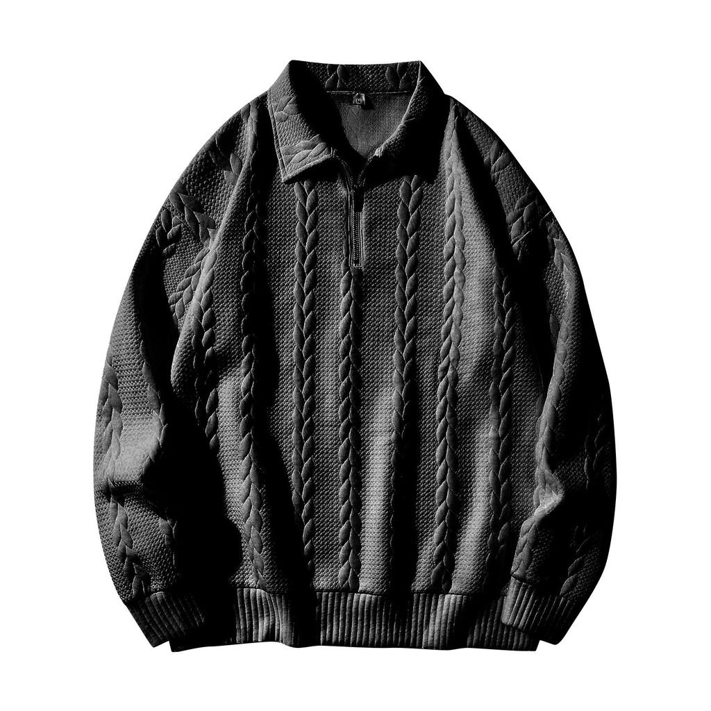 Men's Winter Half Zipper Solid Color Casual Tops Long Sleeve Round Neck Sweatshirt