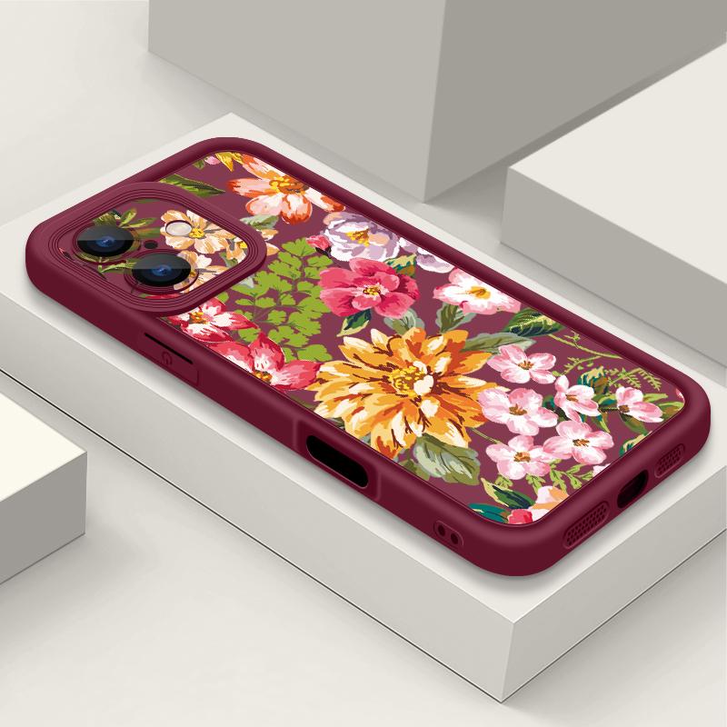 

Противоударный чехол с цветочным узором для iPhone 16e 16 15 14 Pro Max 13 12 Pro 11 14 15 16 Plus, силиконовый мягкий матовый чехол конфетного цвета, fundas iPhone 7 / 8 вино красного