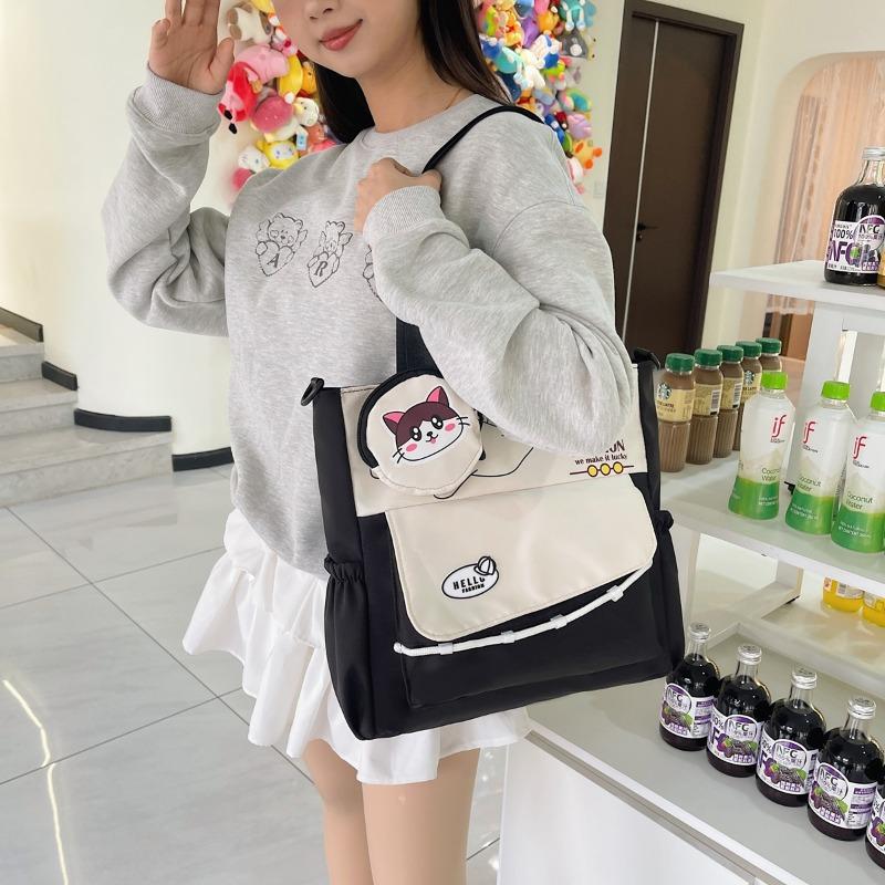 Campus two-piece set contrasting color splicing shoulder bag small fresh literary tote bag student messenger bag tide