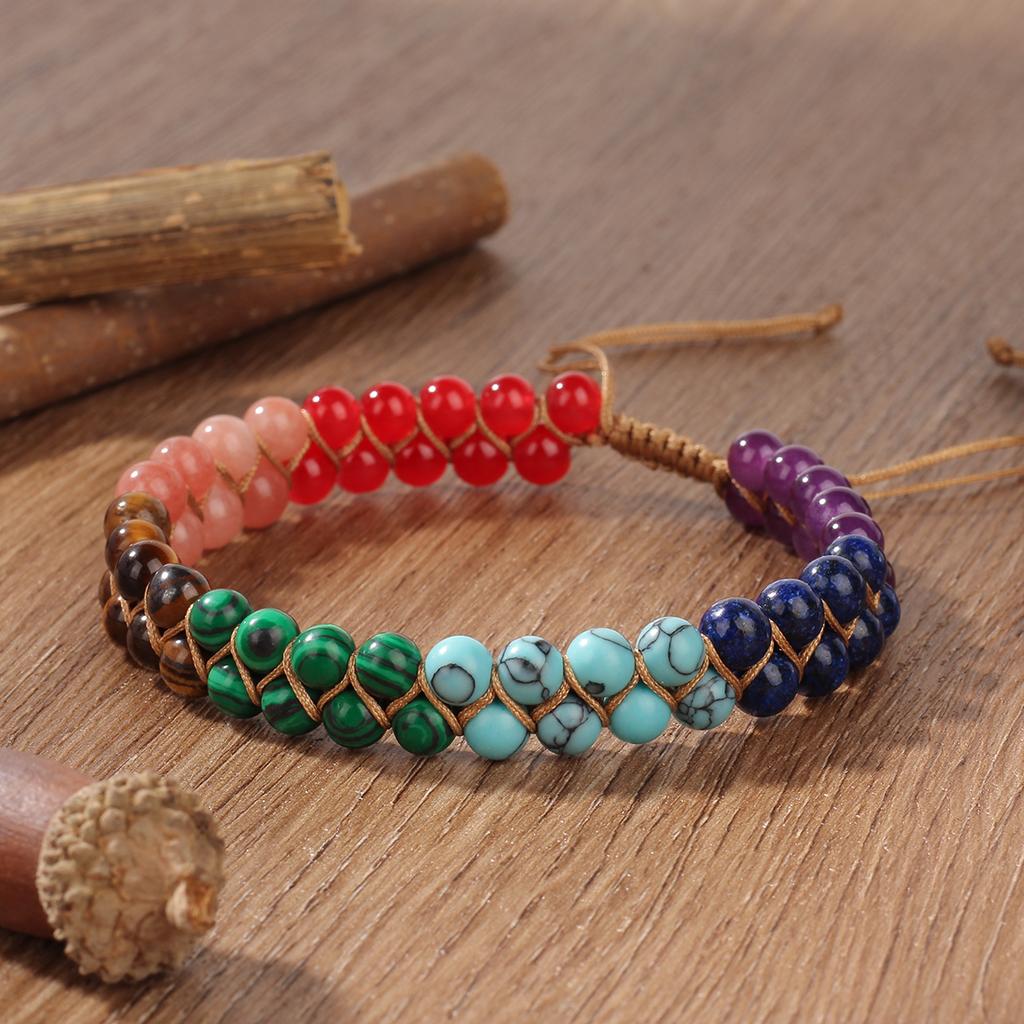 Ankle Bracelet for Women Double-layer Braid Beach Accessories 7 Chakras Boho Turquoise Jewelry Black Green Red Summer Things