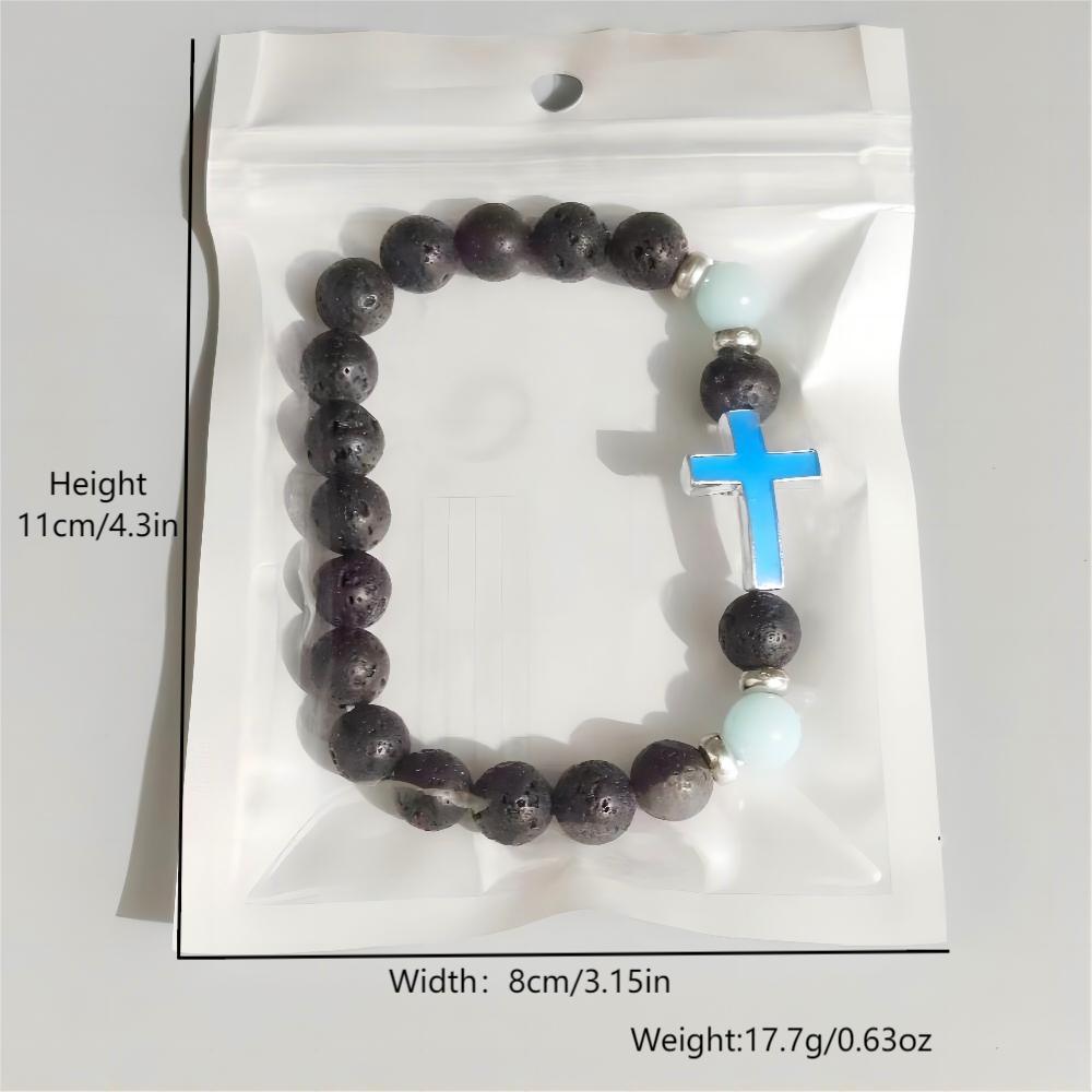 Summer Volcanic Stone Glow-in-the-Dark Vintage Bracelet Multi-color Glow-in-the-Dark Cross Beads Bracelet Bracelet Hand Jewelry