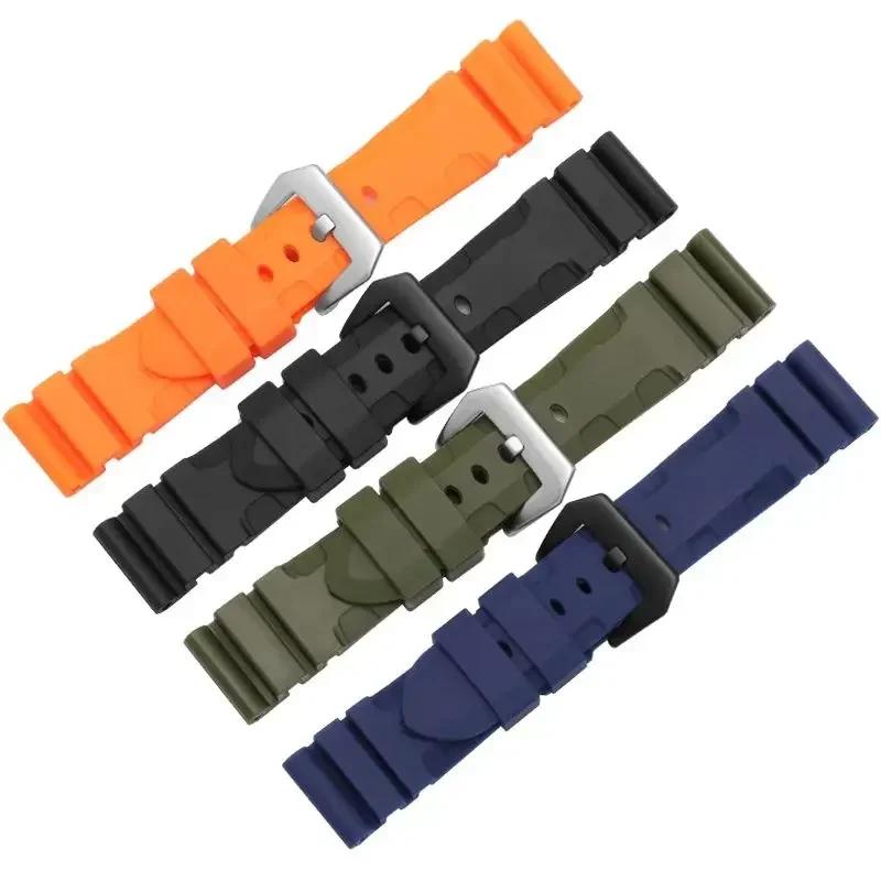 Black Blue Green Orange Watchband Silicone Rubber Watchband Men's 22mm 24mm For Panerai 111 441 386 Sport Soft Strap Free Tools