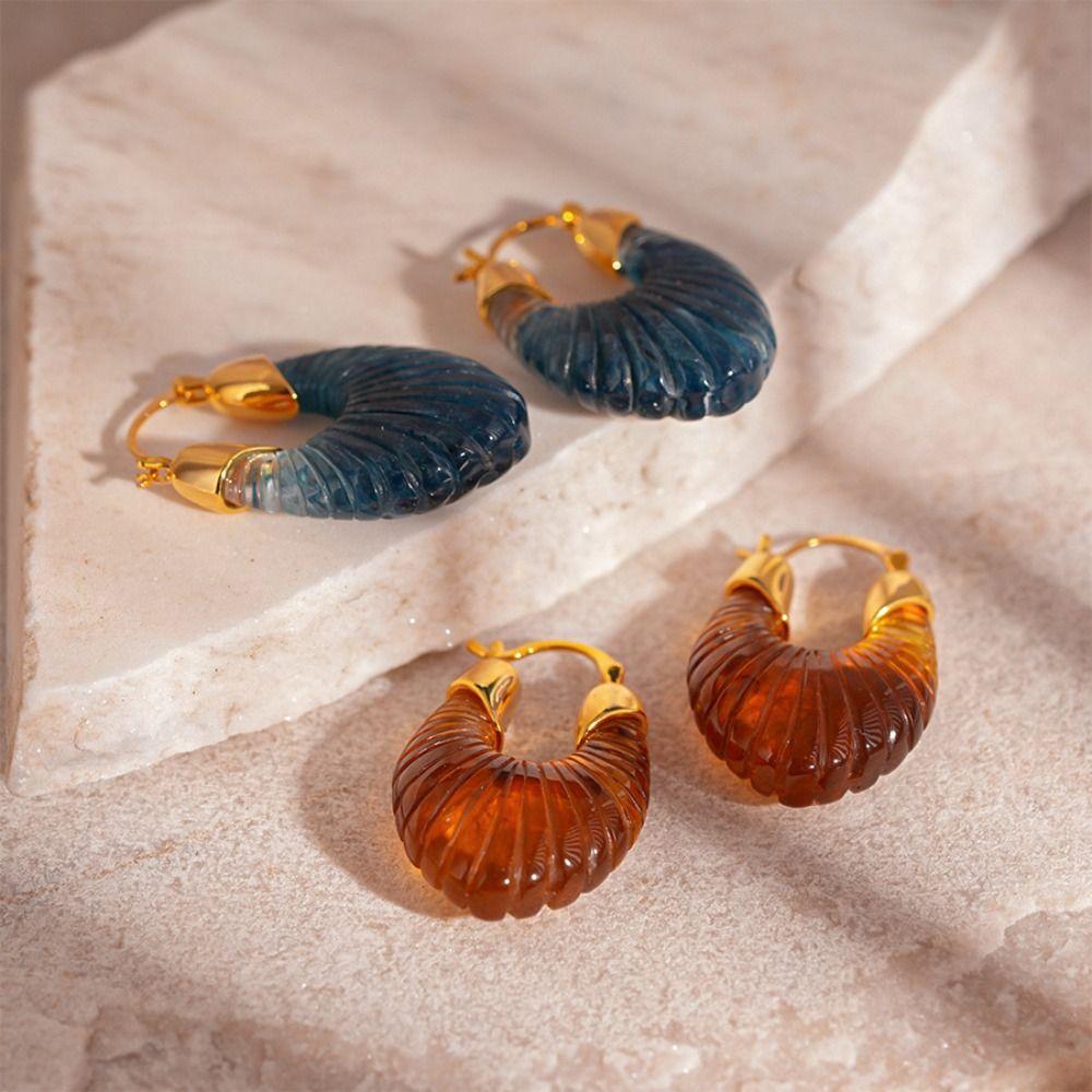 

Geometric Merad Oval Striped Earrings Trendy Stud Earring Senior Big Hoop Earrings Travel Style 2