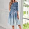 Women's Casual Fashion Round Neck Three Quarter Sleeve Print Midi Dress