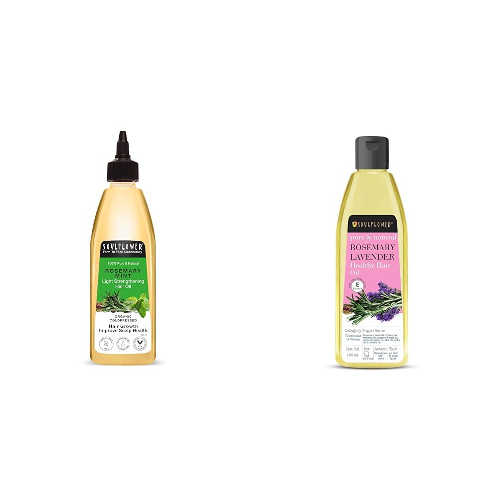 Soulflower Rosemary Mint Hair Oil Rosemary Lavender Hair Oil For Healthy Hair, Scalp Nourishment, Hair Growth - 100% Pure & Natural Undiluted Cold