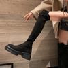 Platform Knee High Boots for Women Autumn Winter Slip On Leather Boots Woman Elastic Thick Soled Over Knee Botas