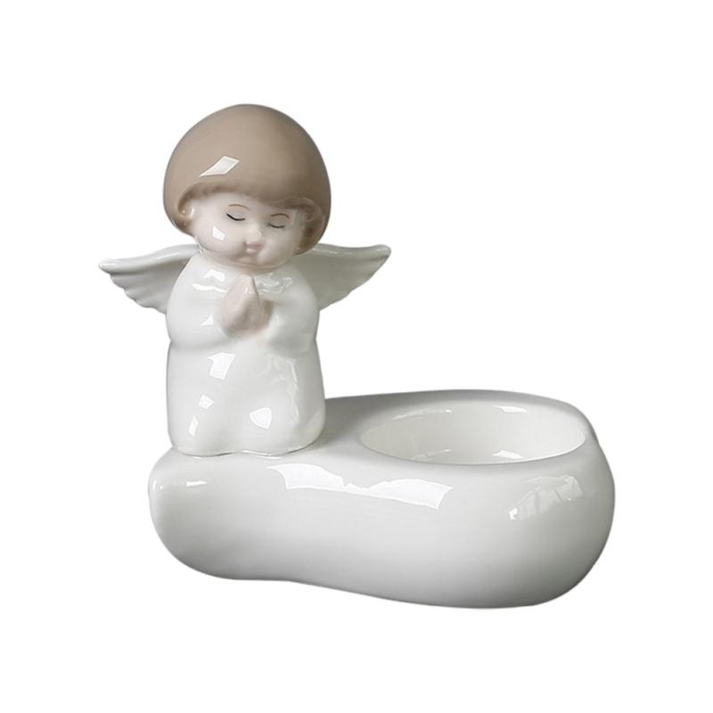 

Ceramic Praying Angel Statue Tealight Candle Holders Safe Base Design for Prayer Ambiances Living Room Bedroom Decors