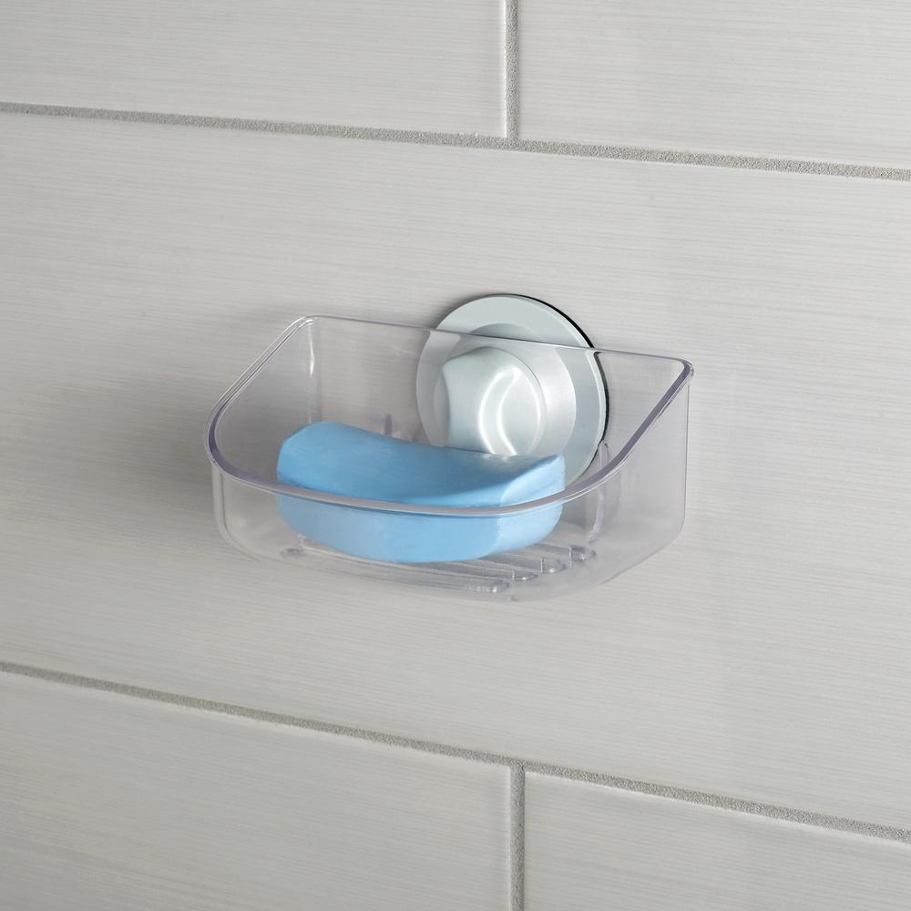 Clear Suction Soap Dish Easy Install Sturdy Plastic Self-Draining Design No Drilling Power Grip Suction Cup Shower Wall