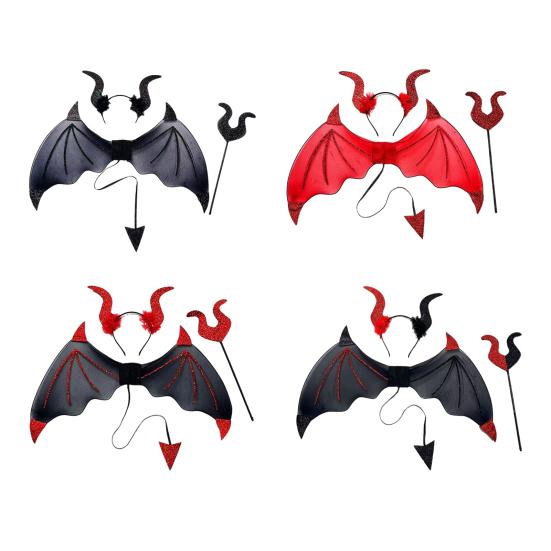3Pcs/Set Devil Wings Hair Hoop Set Trident Fork Demon Role Play Headband Set Halloween Costume Accessories