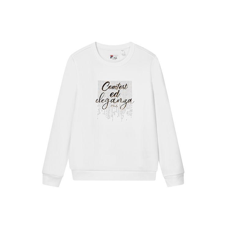 

Fila Женский спортивный пуловер с круглым вырезом и принтом букв, украшенный стразами, повседневный свитшот, цвет облачно-грибной-белый F11W147208F-WT L