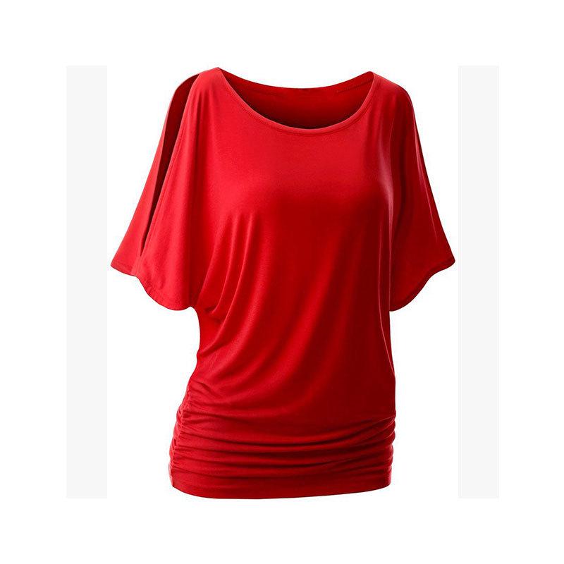 Dámské tričko nadměrné velikosti s odhalenými rameny, netopýřími rukávy a kulatým výstřihem - Vícebarevné