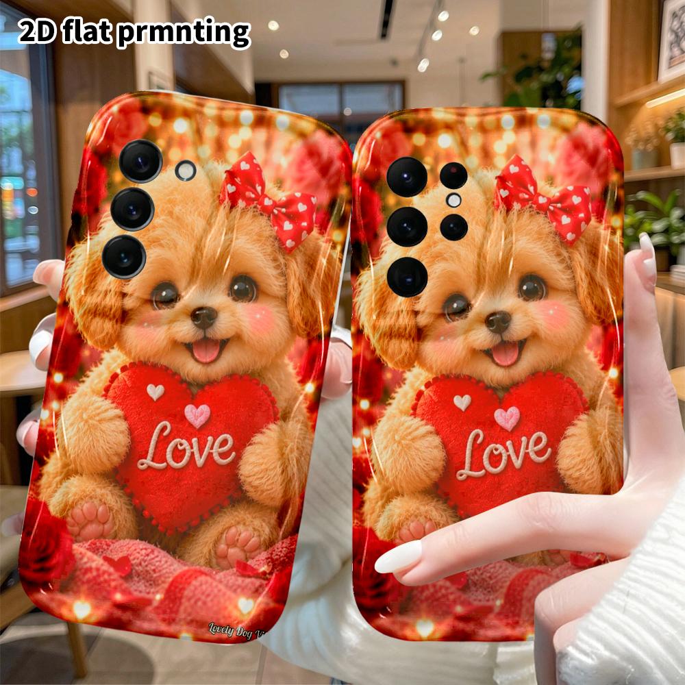 Phone Case: 2D Flat, Suitable for Samsung Galaxy A34 A35 M05 M06 S20 S22 S21 FE Plus 5G Protective Case, Red Rose Teddy Dog, Perfect Christmas and Hal