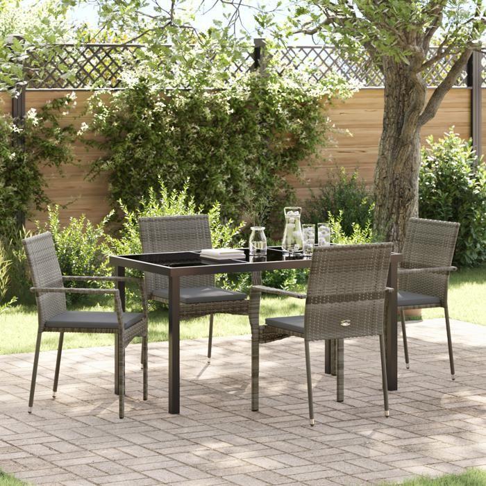 VidaXL Ensemble de Salle à Manger de Jardin 5 Pièces Avec Coussins Gris Poly Rattan 3380094