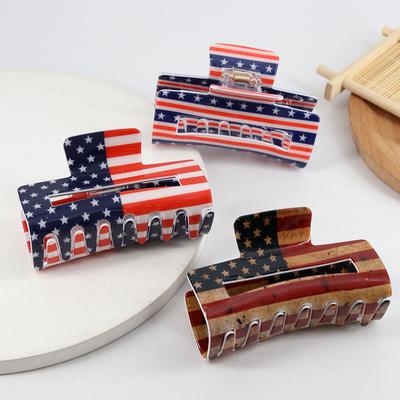 8cm 1pc American Flag Printed Hair Clip Women's Personalized Back of Head Hair Claw Square Holiday Party Hair Accessory