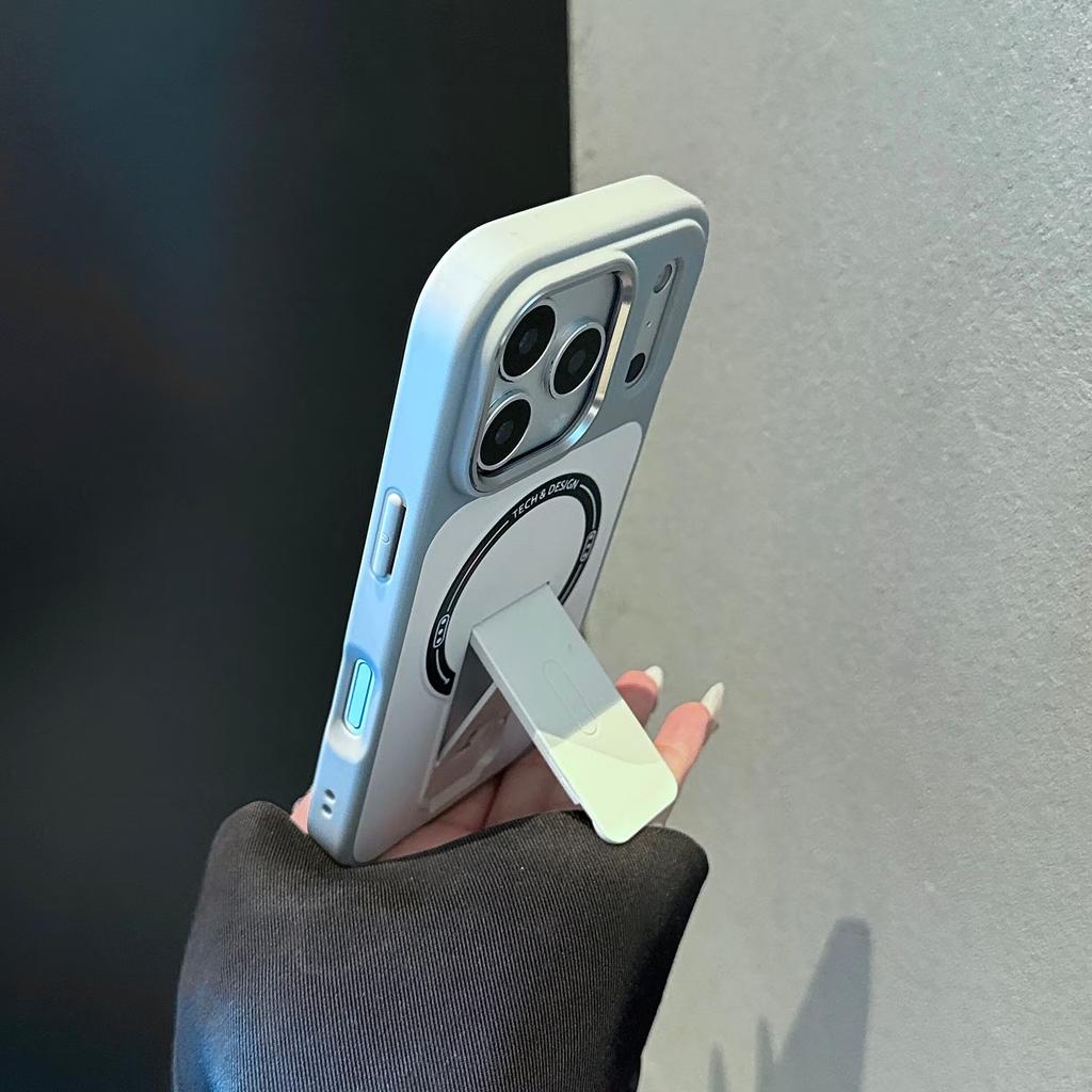 Matte Folding Bracket Magnetic Case for iPhone 17 16 15 14 13 12 Pro Max 17Pro For Magsafe Shockproof Armor Skin PC Cover