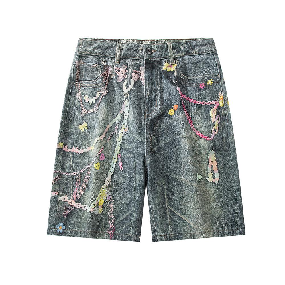 New Summer Loose Denim Mid-pants Men's Fried Salt Street 5-point Pants