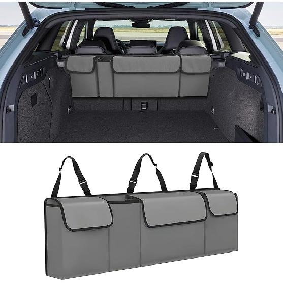 Auto-Kofferraum-Organizer, Wasserdichte faltbare Gepäcktasche mit 4 Taschen, Hängende große Aufbewahrung für die Rückbank mit verstellbaren Gurten, Stabiler Platzsparer Frei