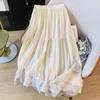 Retro Forest-Style Lace Mesh Cotton Midi Skirt for Women