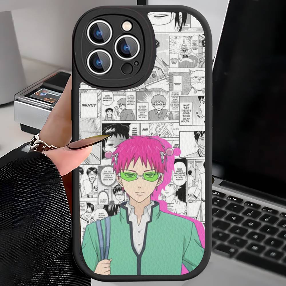Anime Saiki Kusuo Phone Case For IPhone 16 15 14 11 12 13 Pro Max Plus Back Leather Shell