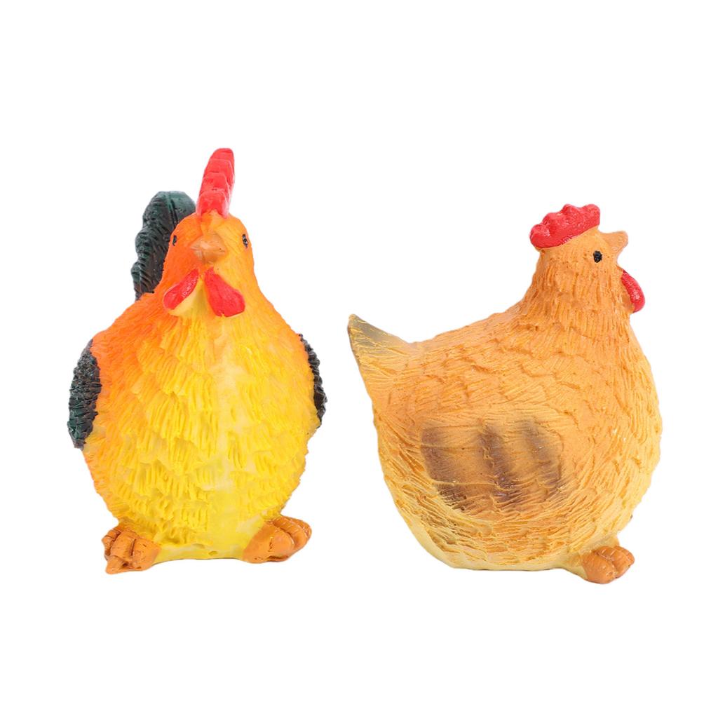 2PCS Easter Chicken Figurines Rooster and Hen Statue Resin Ornaments for Indoor Outdoor Tabletop Decor