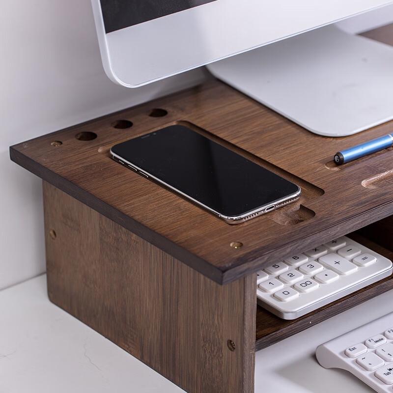 Beifang Walnut Monitor Riser with Dual Drawers
