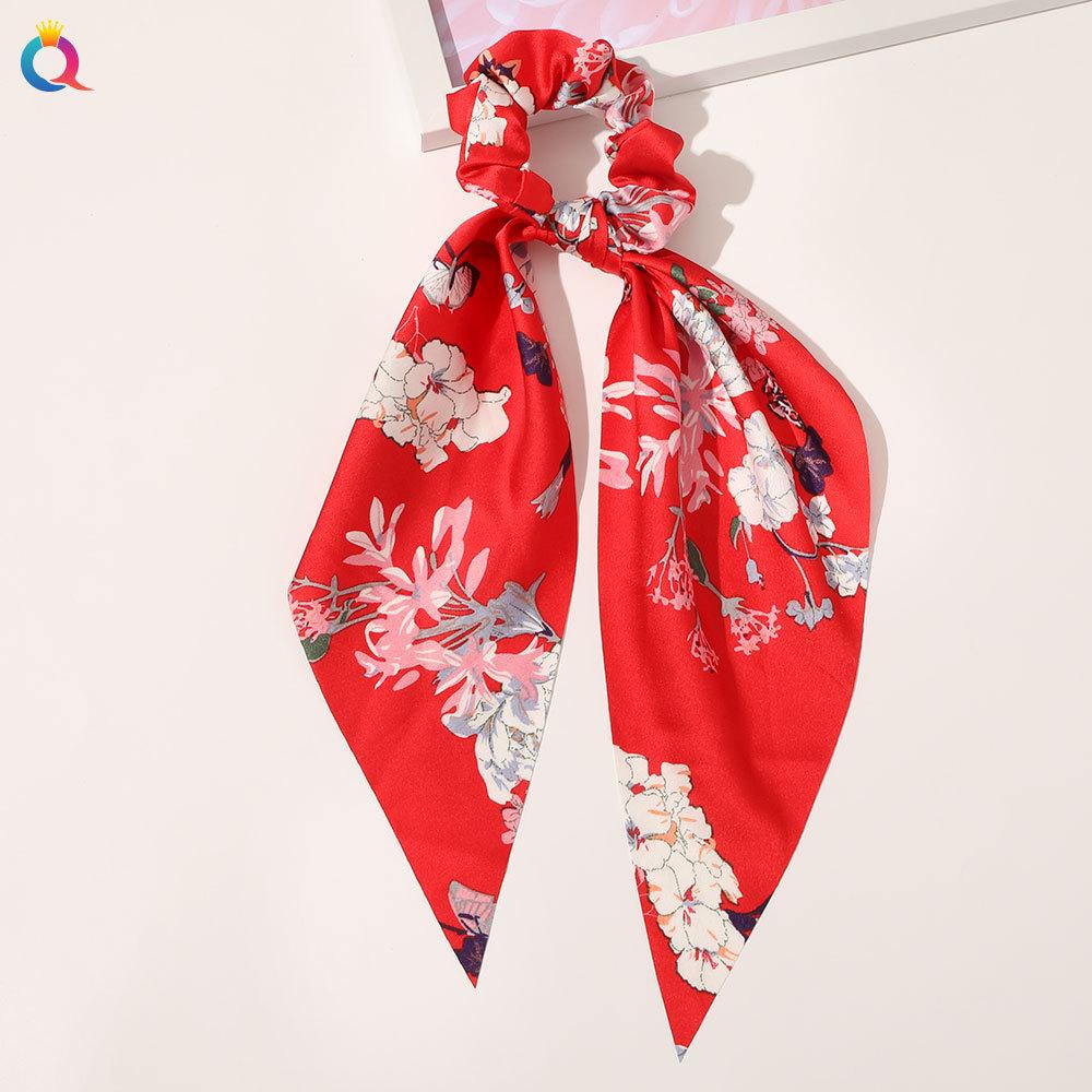 Fashion Print Chiffon Long Ribbon Scrunchies Women Girls Ponytail Scarf Elastic Hair Bands Ties Hair Accessories