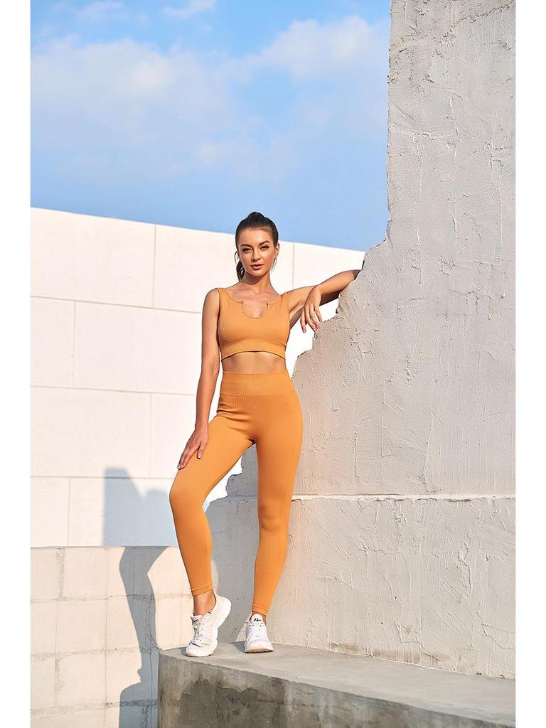 Nylon Seamless High Elastic Sports Set: U-Neck Top & Yoga Pants