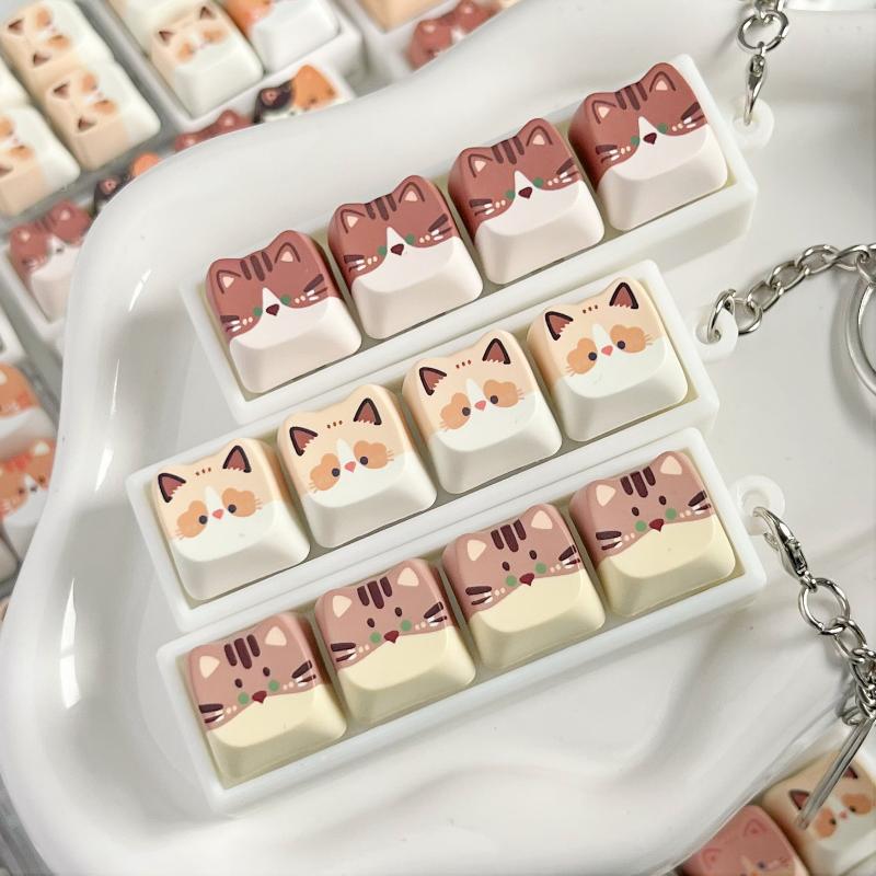 Cute Cartoon Cat Shaped Keycaps Vivid Patterns Smooth Touch Replaceable for Mechanical Gaming Keyboard DIY Desktop Decor