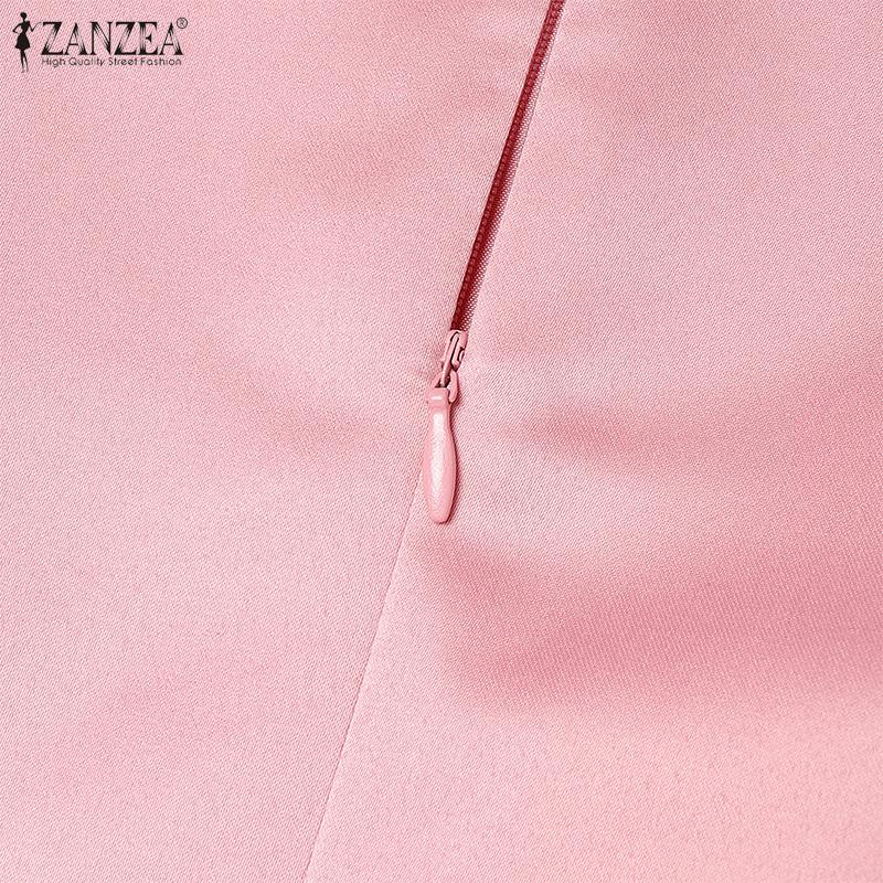 ZANZEA Vestido Casual de Mujer con Cuello Cuadrado, Manga Corta, Cola de Pez y Corte Slim