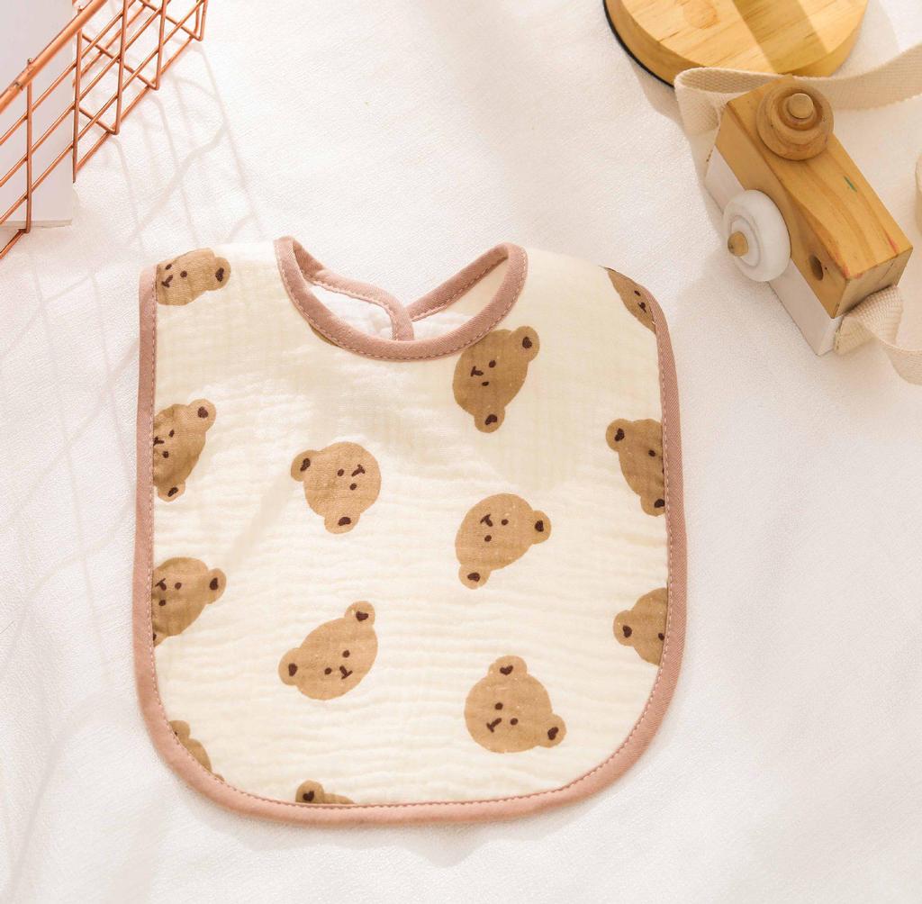 6-Layer Cotton Baby Bib - 360° Absorbent Gauze, Korean Style