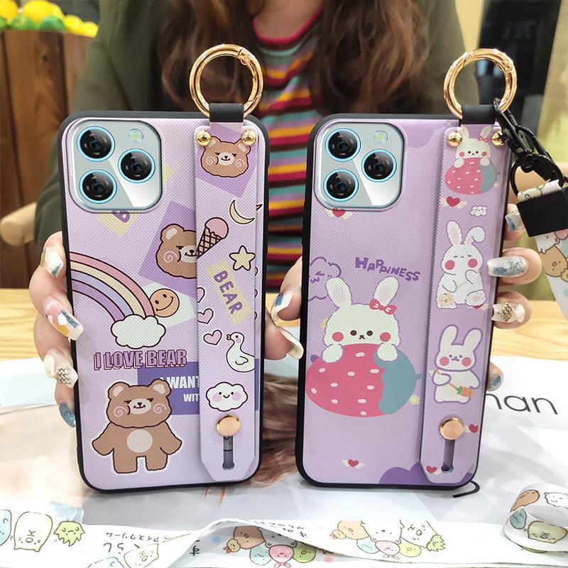 Ring Lanyard Phone Case For Blackview A95 Waterproof Silicone Anti-dust Wristband Cartoon Back Cover Durable Shockproof