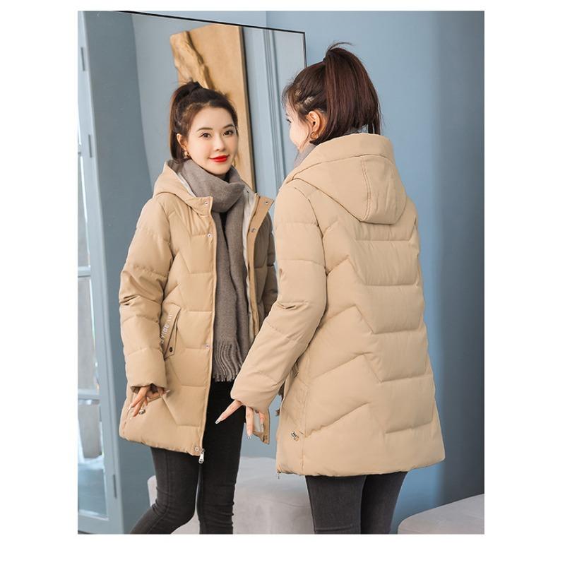 Women Thick Hooded Mid Length Cotton Padded Winter Coat