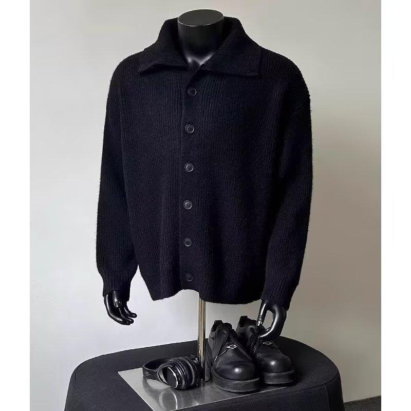 Men's Korean Style Trendy Lapel Knit Cardigan Sweater - Autumn/Winter 2024 New Arrival, Hong Kong Style Ins Loose Outerwear