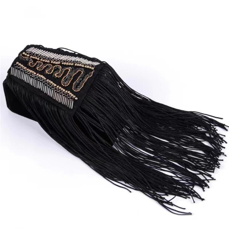 Fashionable Tassels Epaulette Shoulder Decoration with Bead Studded for Jackets and Shirt Formal Stage Costume Decors