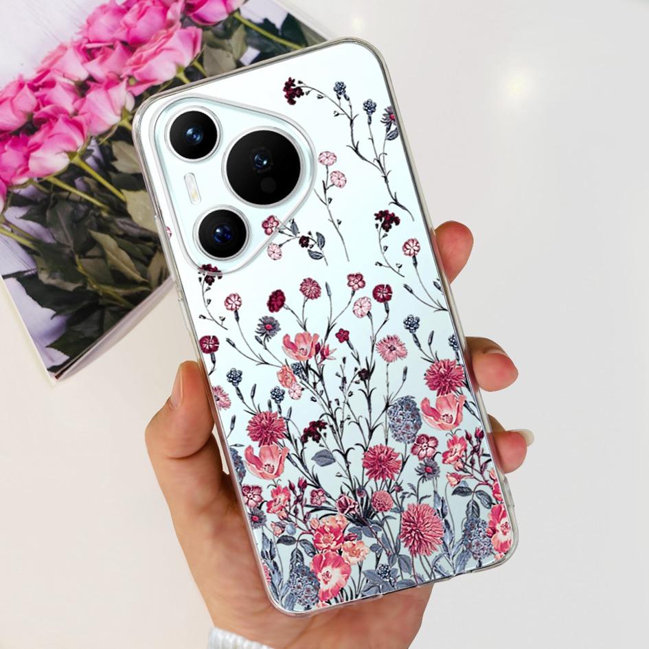 For Huawei Pura 70 Pro Plus Case Fashion Flowers Clear Soft Silicone Shockproof Phone Cover For Huawei Pura 70 Pro Pura70 Bumper
