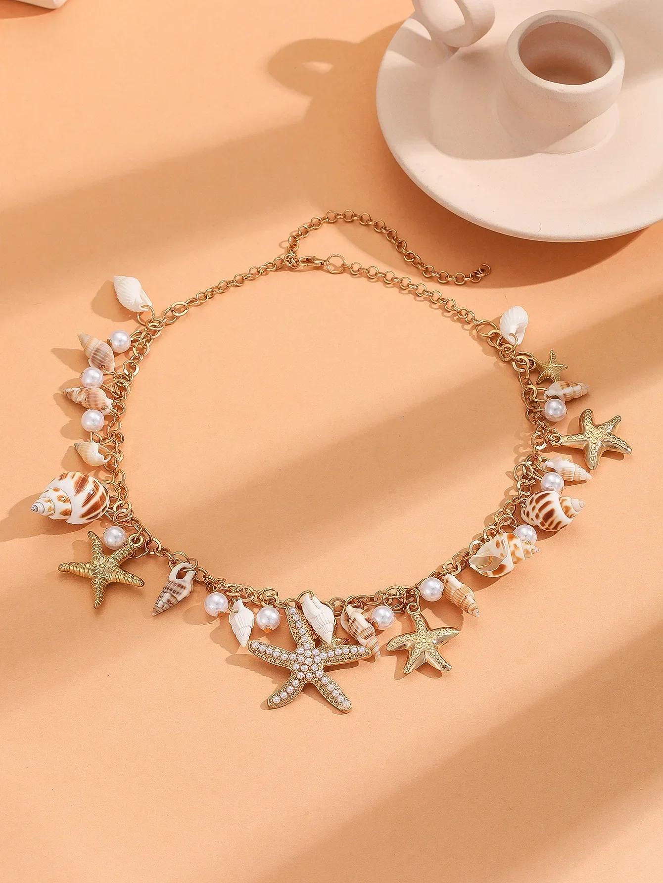 

1 Pcs Natural Seashells Beach Jewelry Summer Bohemia Ocean Elements Bracelet Starfish Coral Shell Charm for Women Gifts золотой