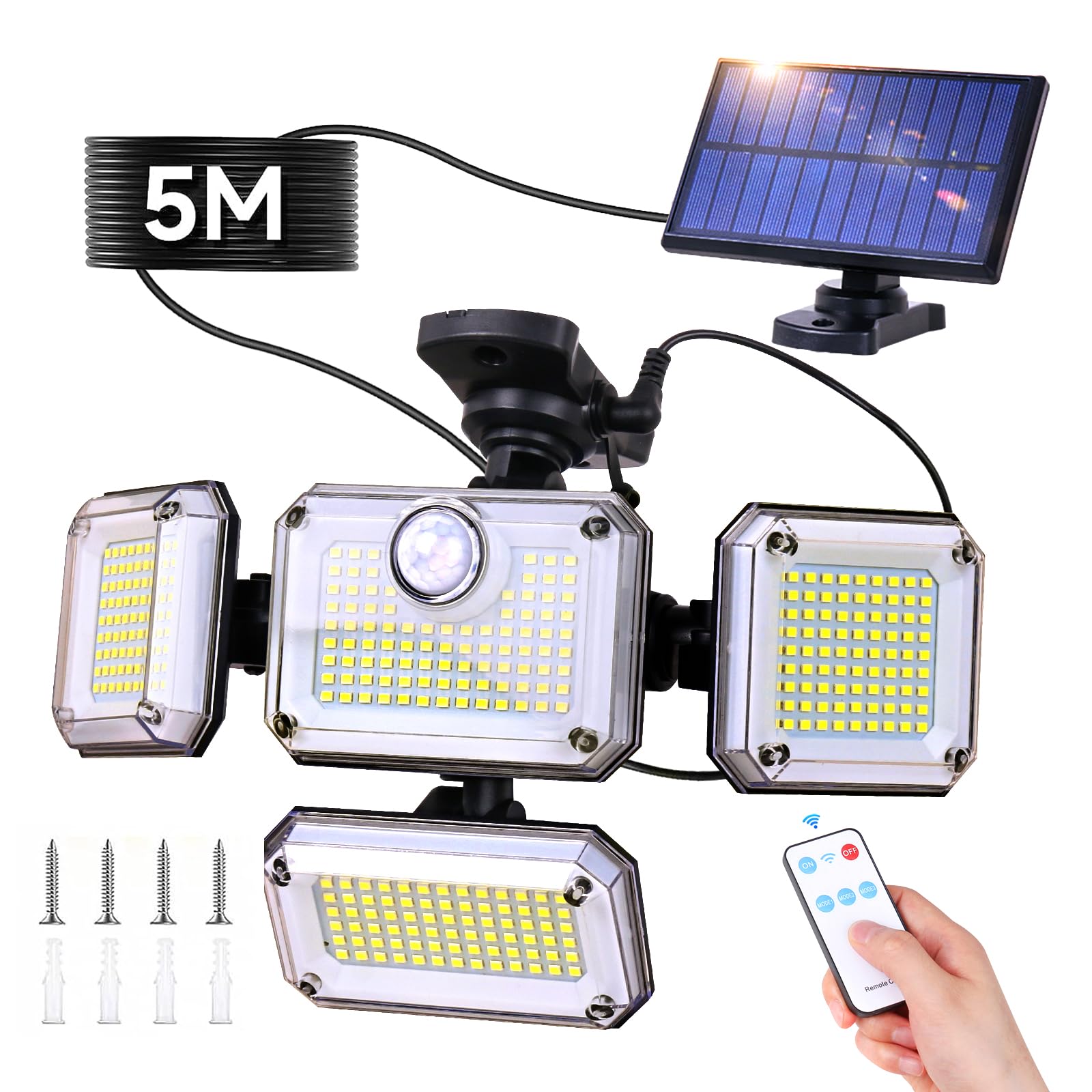 

Outdoor Solar Sensor Separate Type 4 Adjustable 5M Extension 2400mAh High IP65 Disaster Automatic Garden Outdoor Wall Front Parking Easy Installation