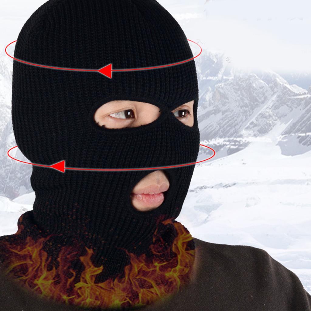 3 Otwory Pełna Osłona Twarzy Wełniana Dzianinowa Osłona Głowy Zimowa Czapka Narciarska Nakrycie Głowy Czarna