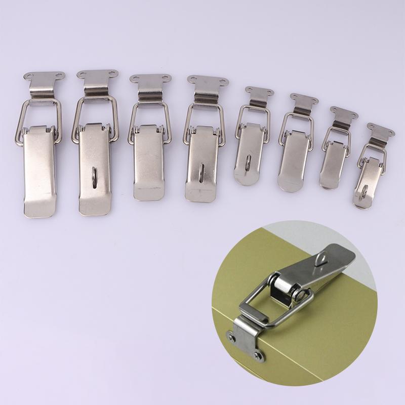 Stainless Steel Spring Loaded Draw Toggle Latch Clamp Clip Silver Hasp Latch Catch Clasp 90 Degrees Duck-Mouth Buckle Hook Lock