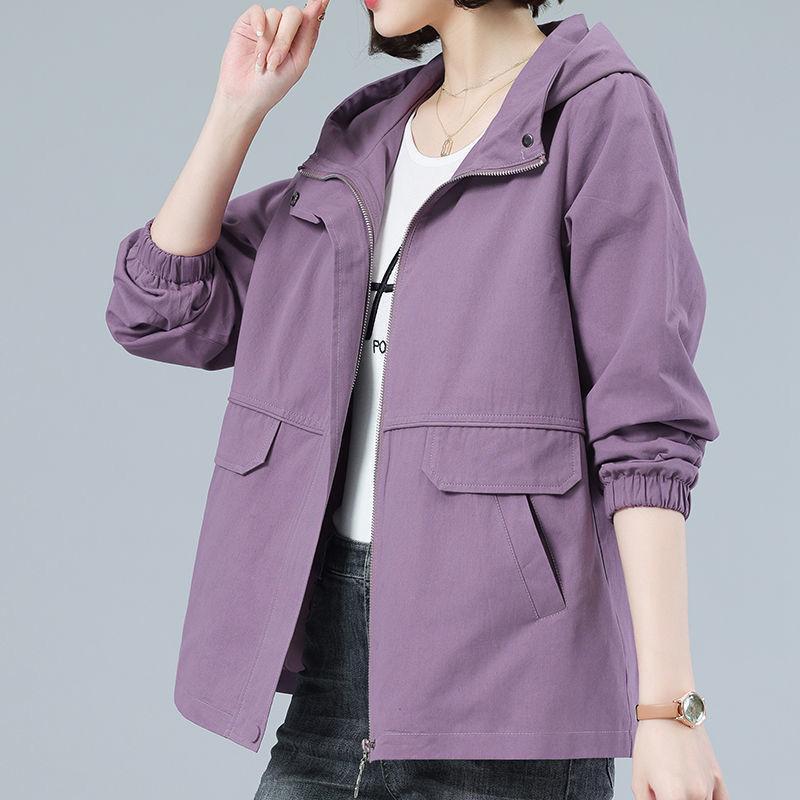 Casual Loose Fit Jacket for Women, Mid-Aged Mother Spring Autumn Hooded Coat