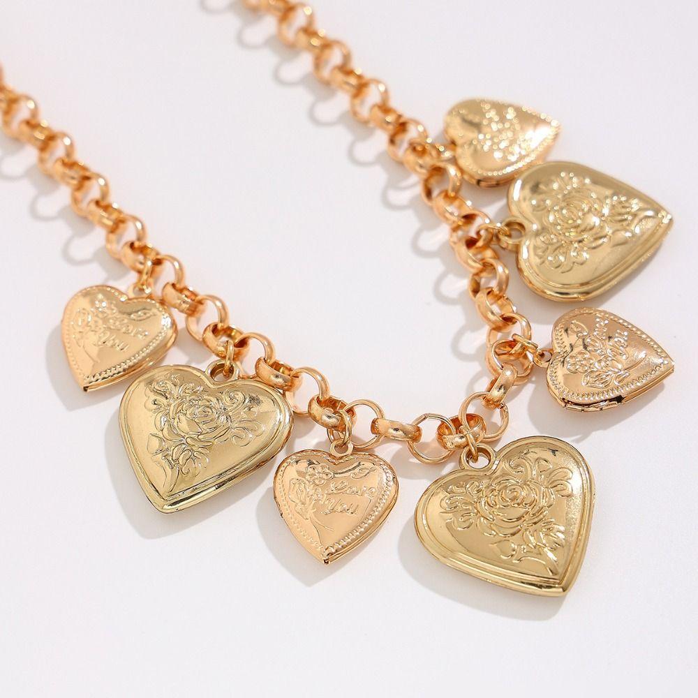 Stereoscopic Metal Heart Bracelet Exaggerate Vintage Jewelry Fashion Heart Pendant Necklace  Women