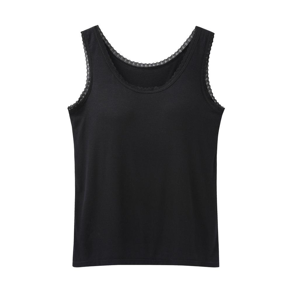 

Интегрированный бюстгальтер-майка с грудной подушечкой, женская верхняя одежда, дышащая основа, защита от света, зона под грудью, майка на широких бретелях, кружевной край M чёрный