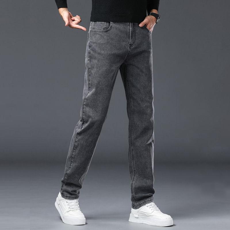 Men's Slim Jeans Korean Fashion Elastic Straight Casual Denim Pants Comfortable Work Male Spring Autumn Trousers Black Gray
