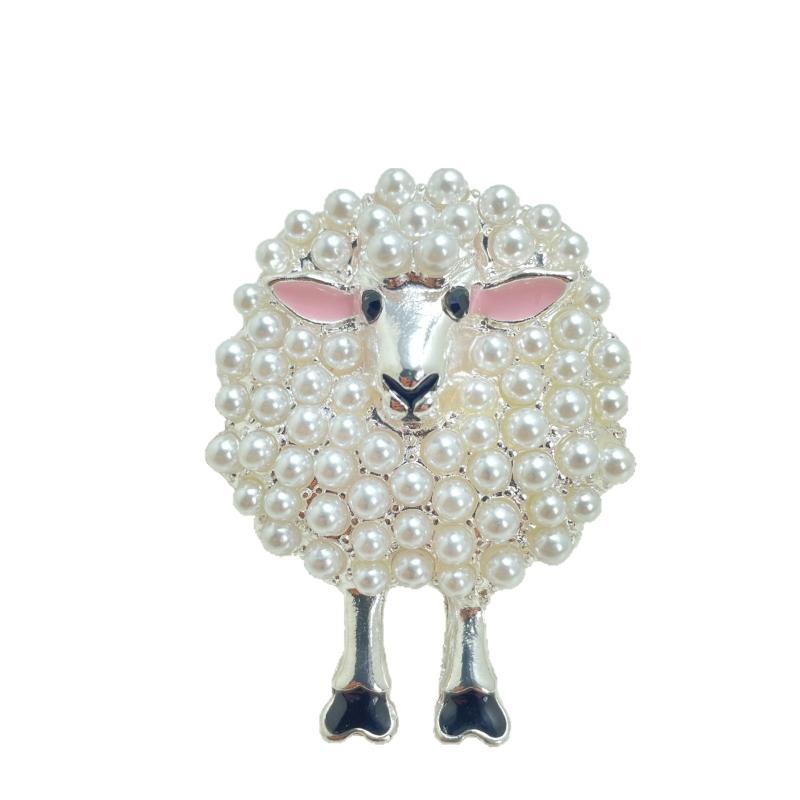 1Pcs Sheep Shape Full Drill Design Elegant Decoration Vintage Pearl Brooch For Women Daily Outfit