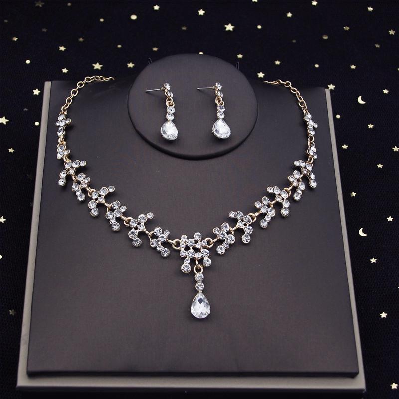 Quality Crystal Bridal Jewelry Sets for Women Fashion Circle Earrings Necklace Set Bride Crown Tiaras Prom dubai jewelry sets