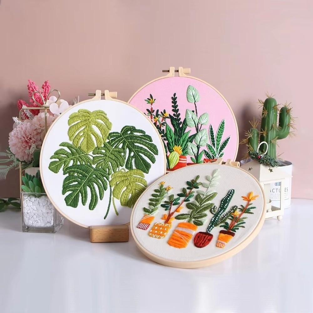 Embroidery Hoop Embroidery Stitch Practice Kit Needle Thread DIY Crafts Plant Embroidery Kit Needle Punch Handmade Ornament